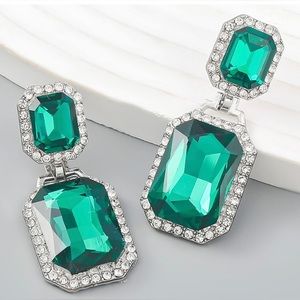 Hot Pink Earrings for Women Pink Rhinestone Earring Green Rhinestone Statement E